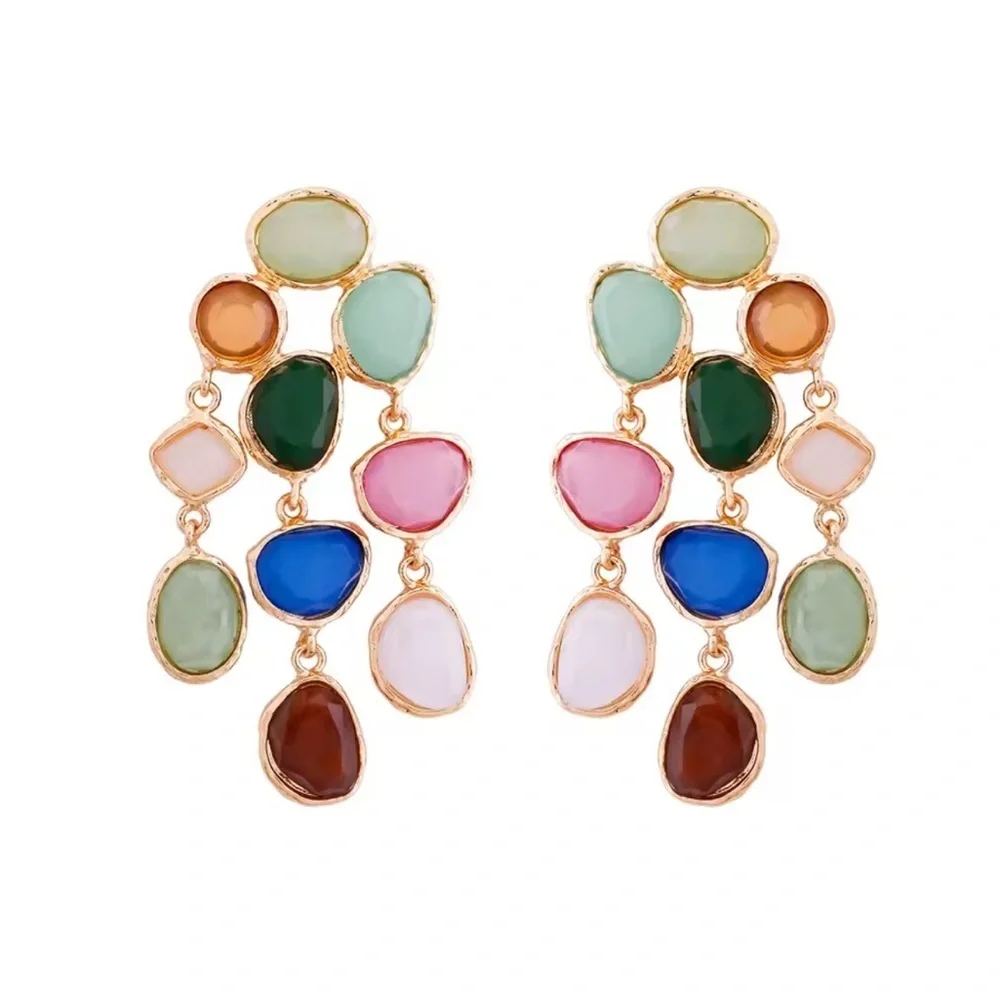 Artisan Mosaic Bold Multicolor Crystal Drops Earrings